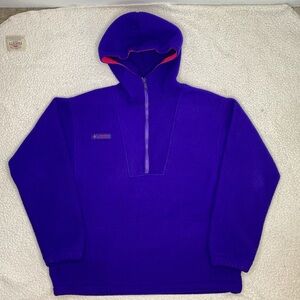 Vintage Columbia Fleece 1/2 Zip Hooded Anorak Jacket: Size Small